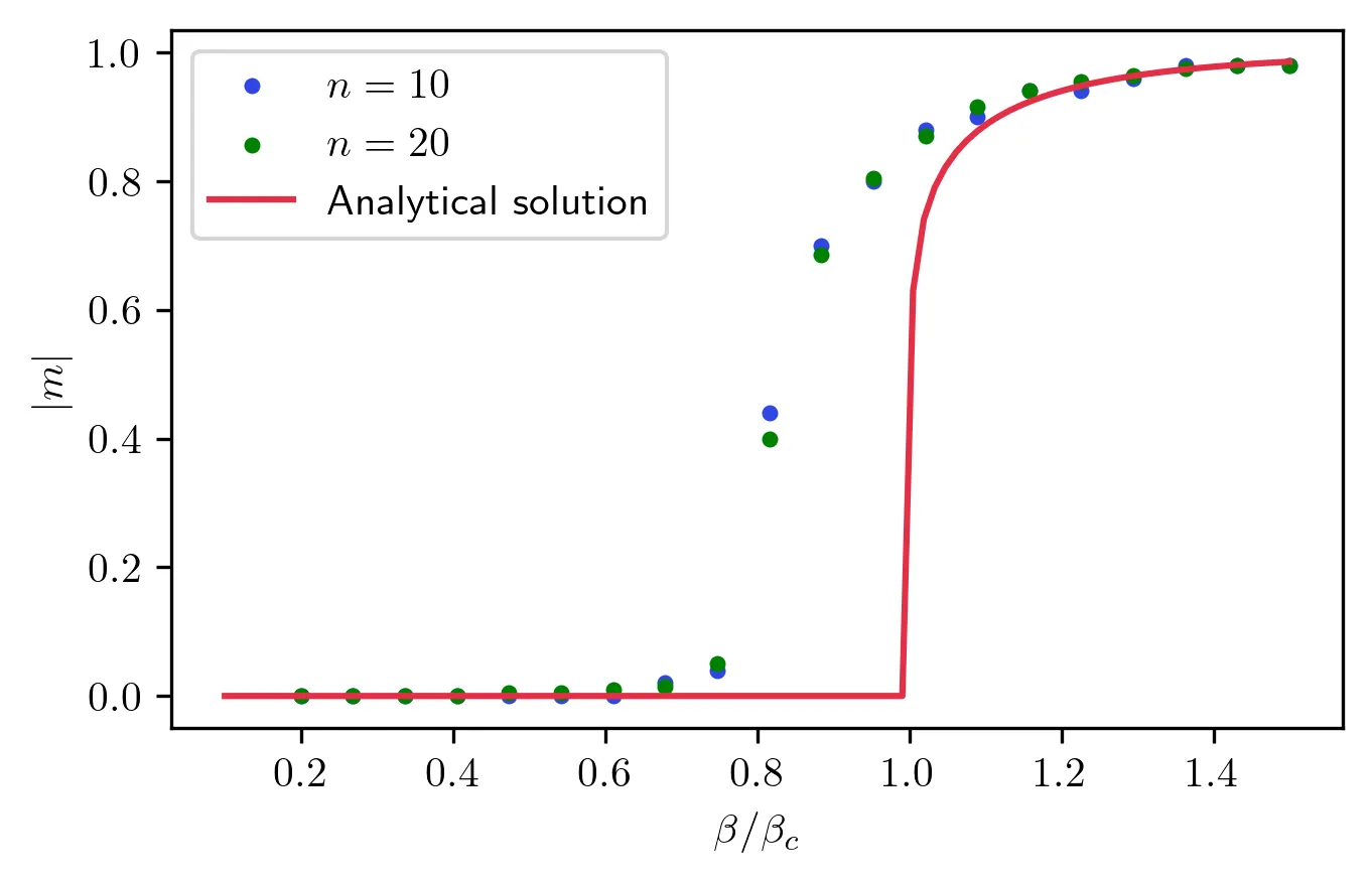 Comparison of magnetization to exact solution